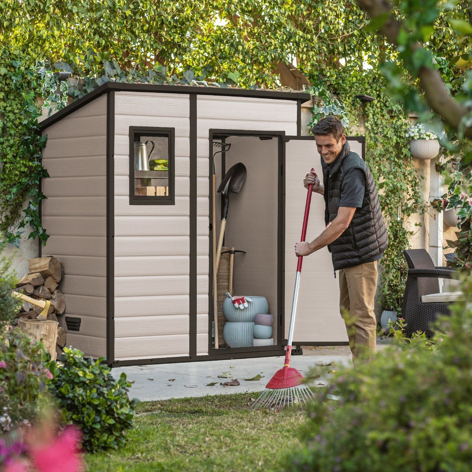 KETER - Casetta da giardino Beige Manor Pent 6x4 - h200,5x183,5x111 cm